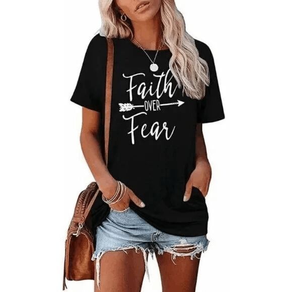 FAITH OVER FEAR CREWNECK SHORT SLEEVE T-SHIRT - L - Picture 4 of 6